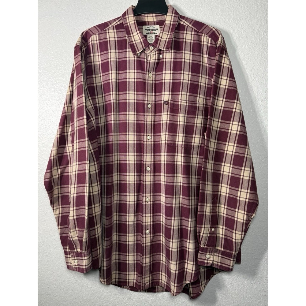 Ralph Lauren Jeans Company Plaid Cotton Oversized Shirt Burgundy Beige XL/EXG